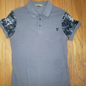 Versace Jeans Collection Gray Polo with Black Patterned Sleeves